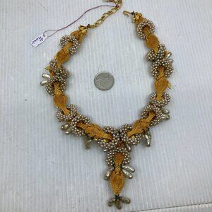 Vtg RARE DEMARIO Miriam Haskell era style chunky leaves gold faux pearl statemen